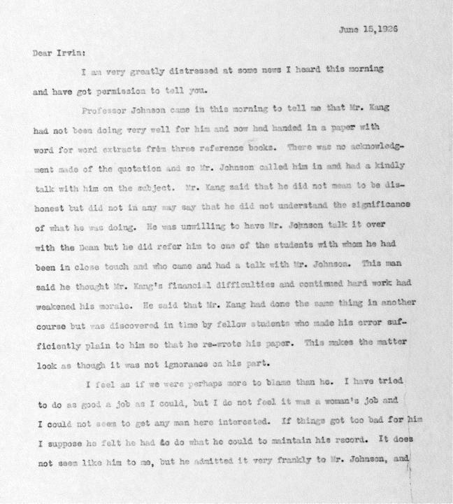 Miriam Carpenter letter mentioning Kang's plagiarism